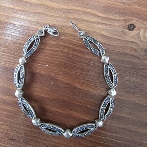 Vintage Marcasite Sterling Silver Bracelet with Oval Links